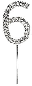 Cake Star Diamante Silver Cake Number, Sparkling Numbers 0-9 on Strong Metal Wire, Baking Decorations for Celebrating a Birthday or Anniversary, Better than Candles, Give Cakes a Personal Touch - Clear 6