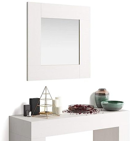 Mobili Fiver, Miroir Mural carré Evolution, 73 x 73 cm, Frêne Blanc, Miroir pour Chambre, Couloir, Entrée, Salon, Made in Italy