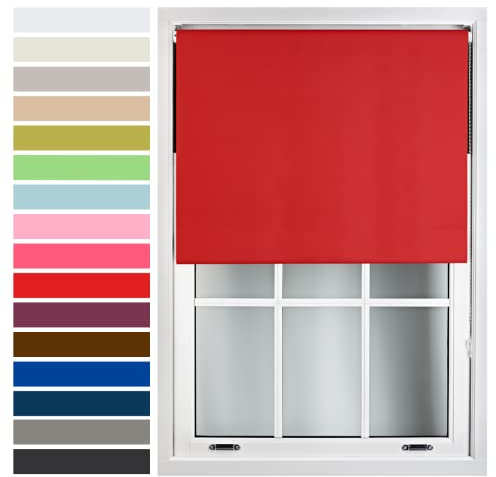 FURNISHED Custom-Made Premium Roller Blinds - Blackout Window Blinds with Metal Fittings - Thermal Insulated and Energy-Efficient - Made to Measure Red, 240W x 210H cm