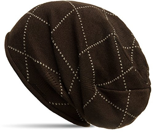 Caspar MU181 Beanie Mütze mit klassischem Karomuster, Farbe:braun, Größe:One Size