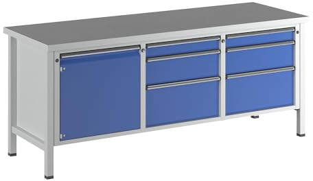 ANKE | Werkbank | Gestellbauweise | 1 Tür 540 mm | 6 Schubladen | Universalplatte | Vollauszug