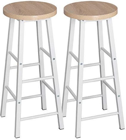 WOLTU 2X Barhocker Bistrohocker Tresenhocker Barstuhl, Gestell aus stabilem Stahl, Stizfläche aus MDF, Hell Eiche