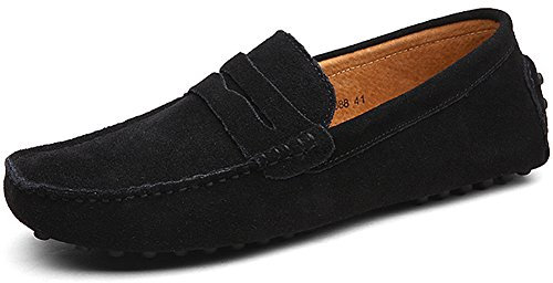 Jamron Hommes Daim Penny Loafers Confort Chaussures de Conduite Mocassin Slippers Noir 2088 EU44