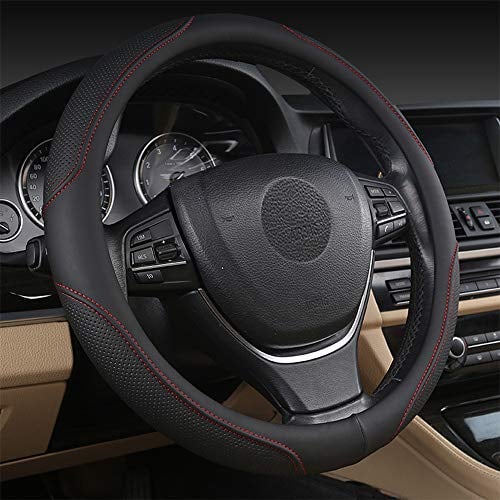 Coofig Auto Lenkradbezug mit Strapazierfähigem PU-Leder, Lenkradabdeckung Universell, 38cm (15 Zoll), Passend für Auto, LKW, SUV, Atmungsaktiv, rutschfest, für Damen und Herren
