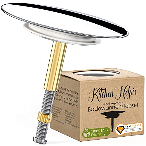 Kitchen Helpis® Badewannenstöpsel Universal, ⌀ 72 mm Stöpsel, ROSTFREI | HOCHGLANZVERCHROMT, 100 % dicht dank passgenauer Doppeldichtung, Stöpsel für alle gängigen Badewannen da höhenverstellbar