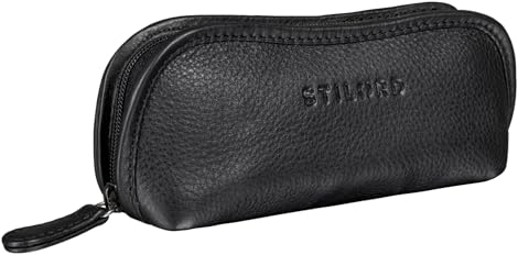 STILORD 'Glasgow' Astuccio Custodia per Occhiali in Vera Pelle Stile Vintage Morbida Porta Occhiali da Sole con Chiusura a Cerniera in Vero Cuoio, Colore:nero