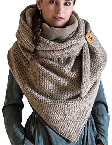 Voqenn Schal Damen Herren Dreiecksschal Winterschal Warme Dreieckstuch mit Knopf Deckenschal Poncho Herbstschal Baumwolle Soft Wrap Dreieck Groß Damenschal Halstücher Frauen Schals