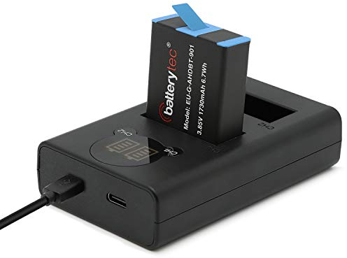 Batterytec Batteria di ricambio con caricabatteria triplo a 2 canali per GoPro Hero 9 ,Hero 10Black, compatibile con caricabatteria e batteria Go Pro 9,10, con cavo micro