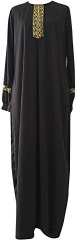 Julhold Muslimische Maxikleid Arabische Nahen Ostens Langärmliges Kleid Damen Lässiges Langarmkleid in Übergröße Arabische Muslimische Islamischer Dubai Kleidung Kaftan Robe (Schwarz,3XL)