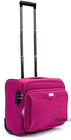 R.Leone Valigia bagaglio a mano 2 Ruote rinforzate Pilota Poliestere Stoffa adatto Easyjet 45X36X20 (Fucsia)