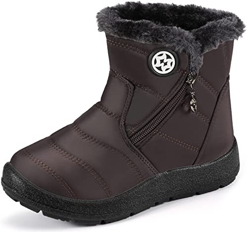 Gaatpot Stivali da Neve Ragazzi Ragazze Scarpe Invernali Bambini Fodera Calda Stivali Piatto Impermeabili Stivaletti Morbide Antiscivolo Caffè#2 32 EU = 33 CN
