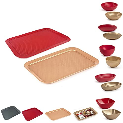 Plastic Serving Tray Set Rectangular Food Serving Plates | Stackable Reusable Dinner Trays for Snacks Dessert Cereal Pasta Party Picnic Tableware