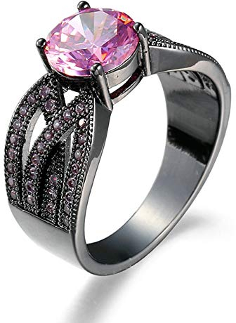 Banemi Ring Mädchen Versilbert, Ring Damen Hochzeit Rosa Zirkonia Runden Damen Hochzeitsband Größe 57 (18.1)