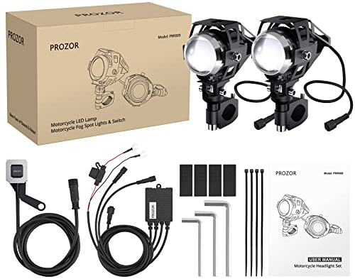 PROZOR 2 * U5 Faro Moto 15W 3000LM 2PZ Luci Anteriori per Moto Impermeabile Spotlight Faro per Motocicletta con Interruttore ON/OFF Lampada Antinebbia per Veicoli a 12/24V Come Motocicli Biciclette