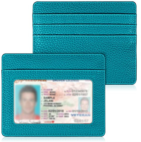 FINTIE Flache Geldbörse Kartenetui Ausweishülle, Premium Kunstleder RFID Schutz Slim Geldbeutel Kreditkartenetui mit ID-Fenster und Schnellzugriff-Fach für Herren Damen, Türkis