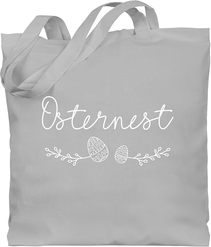 Baumwolltasche - Ostergeschenk Ostern - Osternest mit Eiern I - Unisize - Hellgrau - taschen gross osterhasentasche oster easter erwachsene osterngeschenke ostermotiv beutel ostergeschenke osterfest