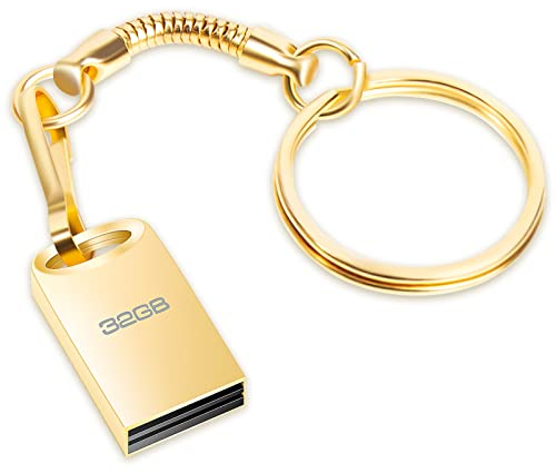Chiavetta USB 32 GB, Mini Pen Drive 32gb Metallo Penna USB 32 Giga Portatile Flash Drive 32giga USB 2.0 Thumb Drive con Portachiavi per PC, Laptop, Smart TV, Auto Ecc (Oro)