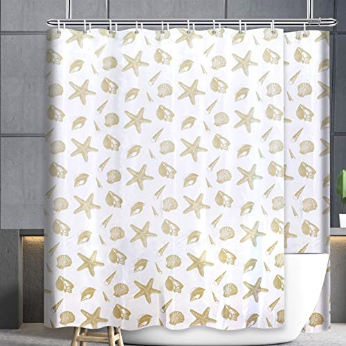 YISURE Extra Wide Shower Curtain 400x200cm, Long Drop 200cm, Shell Pattern Printed for Wet Room