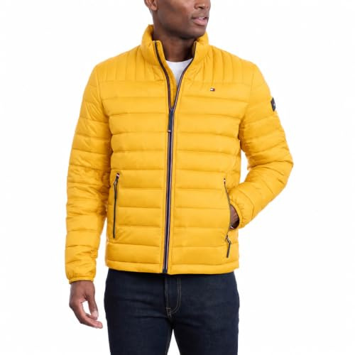 Tommy Hilfiger Men's Lightweight Down Alternative Packable Puffer Jacket Coat, Yellow Gold, 4X