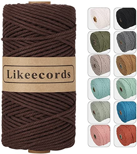 Likeecords Hilo Macrame 4mm x 100m, Cuerda Macrame Natural,Cuerda de Algodon 4mm para Perchas de Plantas, Manualidades, Tejer, Proyectos Decorativos (marrón)