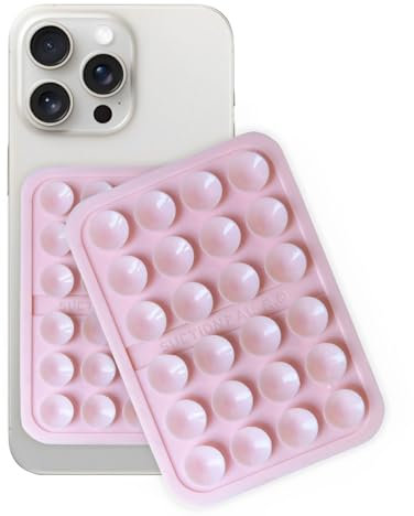 2-Pack, Suction Cup Phone Holder, Smartphone Grip, Mobile Phone Mount, Hands Free Phone Mount, Adhesive Phone Grip Accessory, for Selfies and Videos, iPhone and Android Compatible, Pink