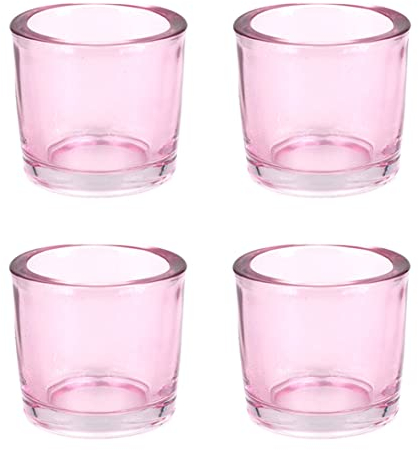 Teelichthalter Glas 6,5x6cm Set 4 Stück Teelichtgläser Windlichtglas Windlicht klein rosa