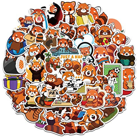 50 Stück Roter Panda Aufkleber für Wasserflasche, Laptop, Telefon, Gepäck, Skateboard Aufkleber für Erwachsene, Teenager, Mädchen, Kinder