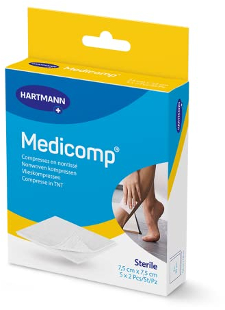 Medicomp Steril Vlieskompressen, steril, saugfähig, fusselfrei, 7,5 x 7,5 cm, 5 x 2 Stück
