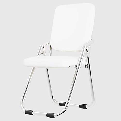 Klappstuhl mit leder gepolstertem Sitz, tragbarer Klappstuhl aus Metall, quadratischer Klapphocker mit Rückenlehne, klappbarer Bürostuhl, Konferenzraumstuhl, bequemer Esszimmerstuhl ( Color : White )