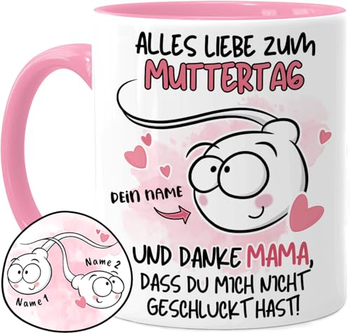 Tassenliebling® Lustige Mama Tasse Personalisiert Mit 1-3 Kindern - Danke, Dass Du Mich Nicht Geschluckt Hast - Muttertagsgeschenk für Mutter/Mom