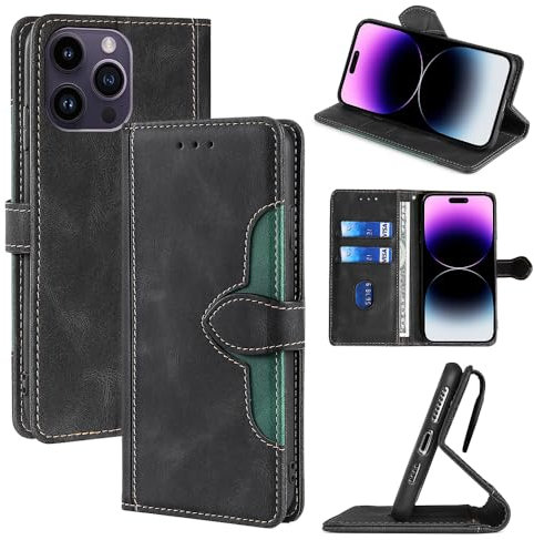 SharkProten Samsung Galaxy S22 Handyhülle PU Lederhülle mit Kartenfach Magnetverschluss, Hülle für Samsung Galaxy S22 RFID Schutzhülle Klapphülle Wallet Case Cover, Schwarz