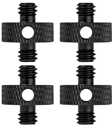 Rigych 1/4 Male to 1/4 Male Tripod Threaded Screw Adapter with Hole Camera Mount Screw for Camera Tripod Mic Stand Mic Mount Light Stand DSLR Camera Cage 4 Pcs (Black)
