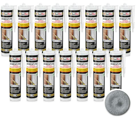 Isolbau Zement-Fix 15 x 300 ml Betongrau Express Reperaturmörtel - Dichtungsmasse für Fugen & Risse im Innen- & Außenbereich, Kartusche