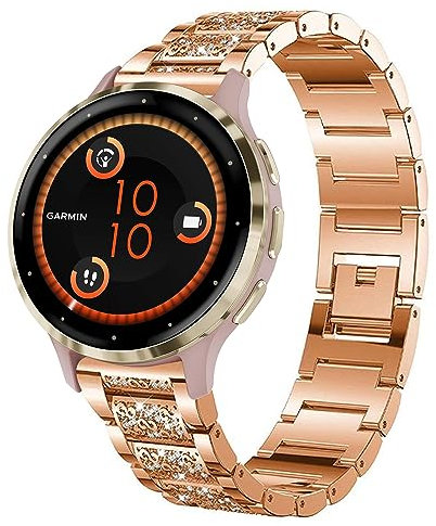 Lamshaw 18mm Quick Release Rose Gold Diamond Straps Compatible for Garmin Venu 3S 41mm / Venu 2S / Forerunner 265S / 255S Music / Rey / Vivomove 3S / Captain Marvel Smartwatch