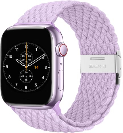 Nepfaivy Geflochtenes Armband Kompatibel mit Apple Watch Armband 40mm 41mm 38mm 42mm für Damen Herren, Nylon Stoff Sport Verstellbares Ersatzarmband für iWatch Series 10/9/8/SE/7/6/5/4/3/2/1, Lila