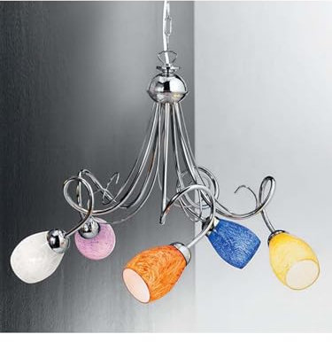 Generico Lámpara Colgante Moderna Cromada con 5 Luces DP059 con Cristal de Murano, Lámpara Dormitorio para Sala de Estar, Comedor o Dormitorio