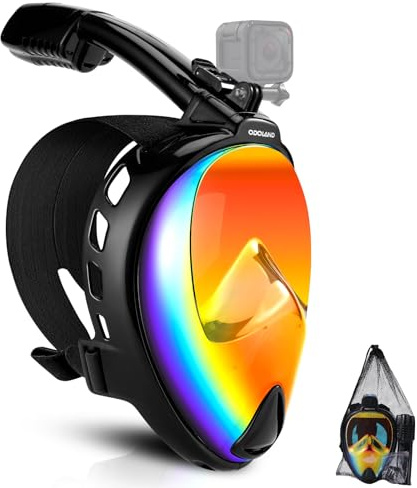 Odoland Snorkel Set, Snorkeling Packages with Dry Top Diving Mask, Adjustable Swim Fins, Mesh Bag, Anti-Fog Anti-Leak Snorkeling Gear for Men Women Adult Orange S