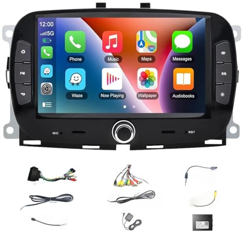7'' Auto Estéreo Android 2+32G compatible for Fiat 500 2016-2019, reproductor multimedia de radio para automóvil con Carplay inalámbrico, Android Auto, enlace espejo, GPS, WIFI, BT, RDS, FM