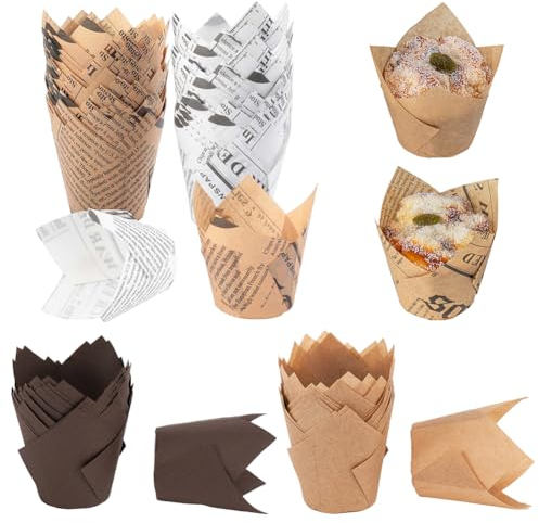 200 Pezzi Pirottini Tulipano, Pirottini di Carta per Muffin, Cupcake Tulipani, Cupcake per Feste, Carta Antiaderente Muffin, 4 Colori Pirottinis, Cartas Cupcakes Matrimoni Compleanni