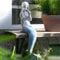 Pevfeciy Gartendeko Figuren Groß Feen Statue draußen Elfen Figuren H 63 cm/3 kg, Meerjungfrau-Skulptur,Gartenfiguren Handgeschnitzt, Magnesiumoxid,Sturzsicher, Frostschutzmittel,Grau