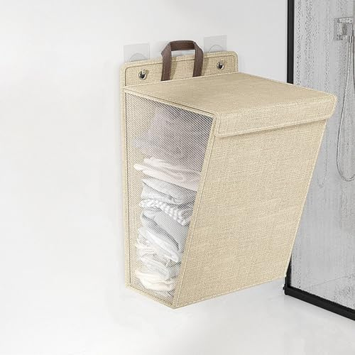 Wäschekorb, faltbarer Wäschekorb für Zuhause, Wandmontage, Badezimmer-Aufbewahrungs-Organizer mit Griffen (Beige, 58 x 41 x 15 cm)