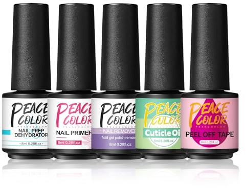 PEACECOLOR Dehydrator and Primer Nail Prep Bond Primer Kit Anti-Freezing Peel Off Gel Cuticle Oil Nail Remover Nail Starter Kit for Acrylic Nails and Gel Polish Nail Art DIY Home