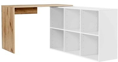 mokebo Eckschreibtisch klein in Eiche/Weiß mit Stauraum 'Der Produktive', auch als Schreibtisch, Computertisch o. Arbeitstisch im Büro, Kinderschreibtisch oder Gaming Tisch in 112x77x54 (B/H/T in cm)
