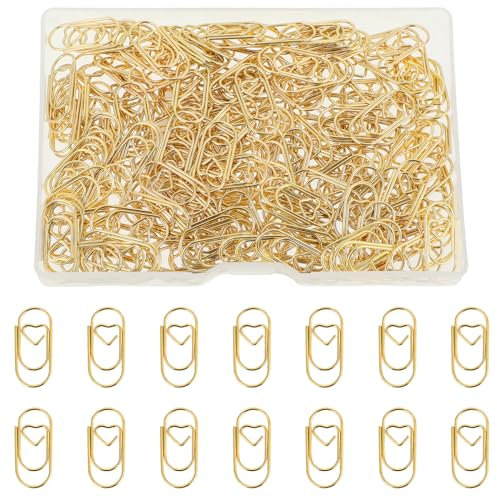Tucnoeu 200 Stück Büroklammern Herz Gold Kleine Büroklammern Set mit Transparentbox Büroklammern Motiv Geeignet für Büros, Klassenzimmer, Hochzeiten, Postkarte