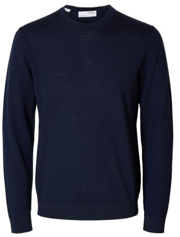 SELETED HOMME Slhtray LS Knit Merino Crew Neck Noos Pullover, Blazer Blu Marine, S Uomo