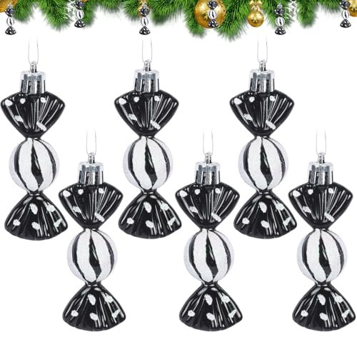 Sweet Christmas Tree Decorations, 6Pcs Christmas Sweets Decorations, 7cm Candy Cane Christmas Decorations, Candy Cane Christmas Decorations Large, Sweet Christmas Decorations Shiny & Glitter (Black)