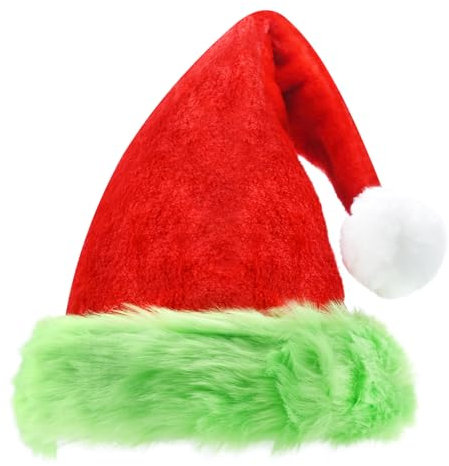 Weihnachtsmütze Nikolausmütze Grinch Unisex grün Rot Verdickter Samt Santa Hat Plüsch Weihnachten Classic Hat Santa Mütze Neujahr Festliche Weihnachtskostüm Party für Erwachsene Kinder Teenager