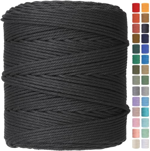 GOHOHOF Cordon en coton naturel coloré pour macramé - 4 mm x 500 m - Fournitures pour macramé, loisirs créatifs, suspension de plantes, suspension murale, attrape-rêves (noir)