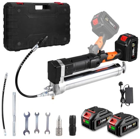 ONEVAN Cordless Grease Gun Electric Grease Gun Kit - 600CC Oil Tank Capacity 10,000 PSI Rotatable Aluminum Tube Grease Gun, for Agricultural Machinery, Ships, Trucks
