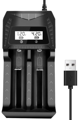 AA AAA 18650 Akku ladegerät, 2 Slot Smart Universal Ladegerät mit LCD Display Schnellladung für 26650 21700 16340 14500 18350 18500 AA AAA (nur Ladegerät)